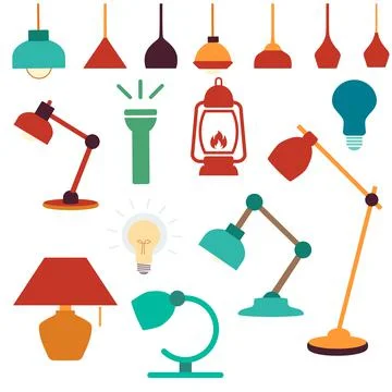 Table Lamp, Floor Light, Spotlight, light vector set Stock Illustration
