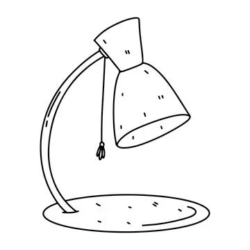 Table lamp in hand drawn doodle style. Home lighting, light fixture sign. Ill Stock Illustration