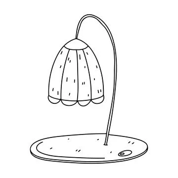 Table lamp in hand drawn doodle style. Home lighting, light fixture sign. Ill Stock Illustration