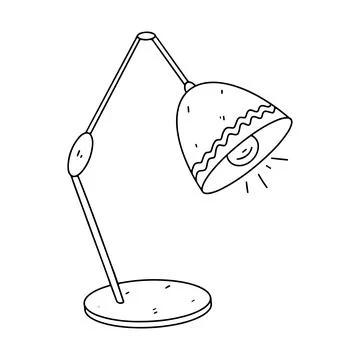 Table lamp in hand drawn doodle style. Home lighting, light fixture sign. I.. Stock Illustration