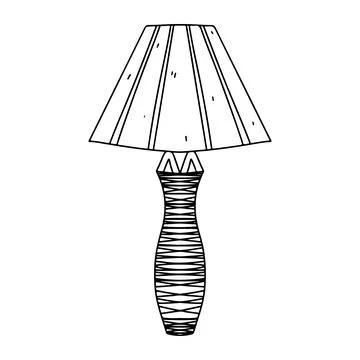 Table lamp in hand drawn doodle style. Home lighting, light fixture sign. I.. Stock Illustration