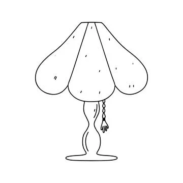 Table lamp in hand drawn doodle style. Home lighting, light fixture sign. I.. Illustrazione stock