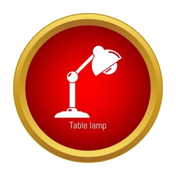Table lamp icon on red circle background Illustrazione stock
