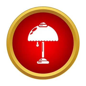 Table lamp icon in red circle with gold border Stock Illustration