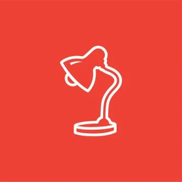 Table Lamp Line Icon On Red Background. Red Flat Style Vector Illustration Stock Illustration