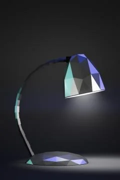 The table lamp is on. Low poly style. Dark background. Stockillustratie
