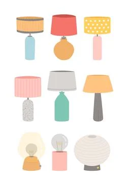 Table lamp set flat design vector illustration Stock Illustration