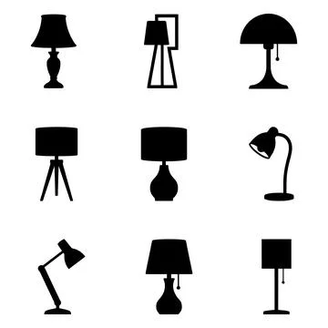 Table Lamp Silhouette Vector Illustration Set for Interior Lighting Design Stock-Illustration