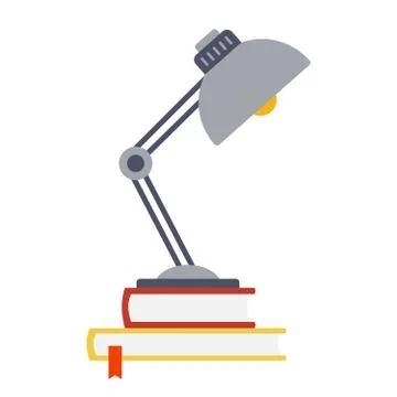 Table lamp stands on books vector flat isolated Illustrazione stock