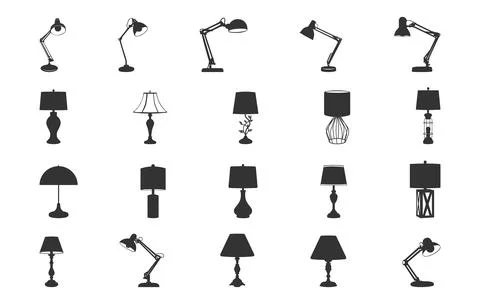Table lamp svg, Table lamp silhouette, Lamp svg, Lamp silhouettes Stock Illustration