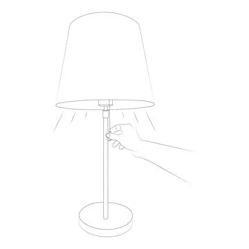 Table lamp with a switch. Hand pulls the switch of the table lamp. Stock Illustration