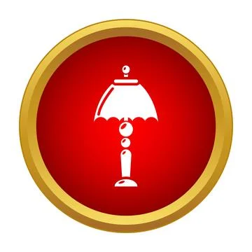 Table lamp white icon illuminating red circle symbol Stock Illustration