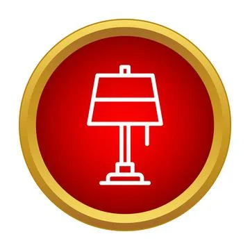 Table lamp white line icon on red button Stock Illustration