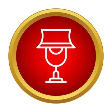 Table lamp white outline icon on red button Illustrazione stock