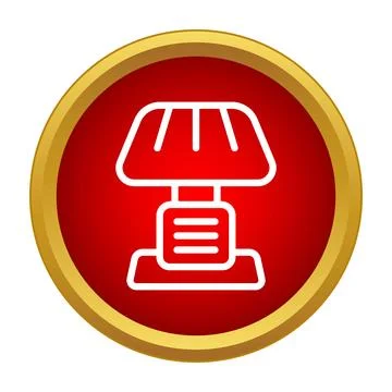 Table lamp white outline icon on red background Stock Illustration