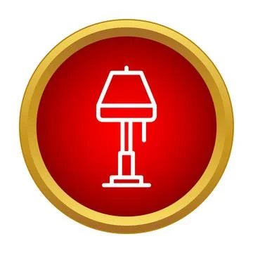 Table lamp white outline icon in red circle 스톡 일러스트