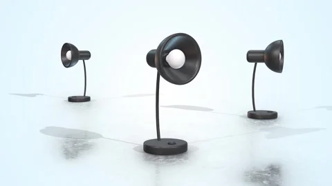 Table Lamps on a Light Reflective Floor. 3D Table Lamps Animation. 4K Stock Footage 296887462