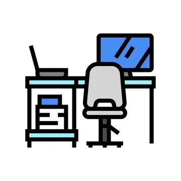 Table laptop computer chair home office color icon vector illustration 스톡 일러스트