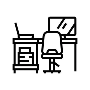 Table laptop computer chair home office line icon vector illustration 스톡 일러스트