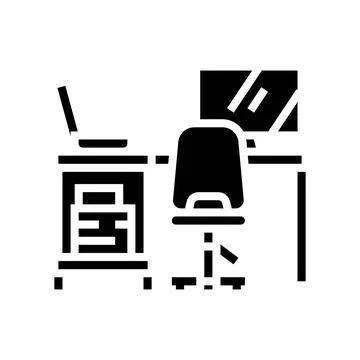 Table laptop computer chair home office glyph icon vector illustration 스톡 일러스트