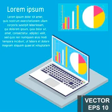 Table. A laptop. Diagram. Isometry. View from above. Isolated on white backgr Stock Illustration
