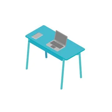 Table with laptop isolated on white background. Isometric view. 3D. Vector Stockillustratie
