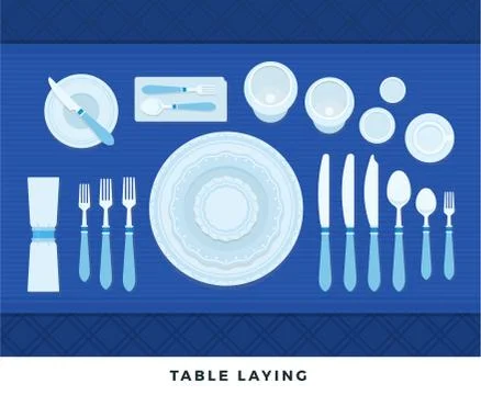 Table laying. Vector flat illustrations. Served table in restaurant on formal Stock Illustration