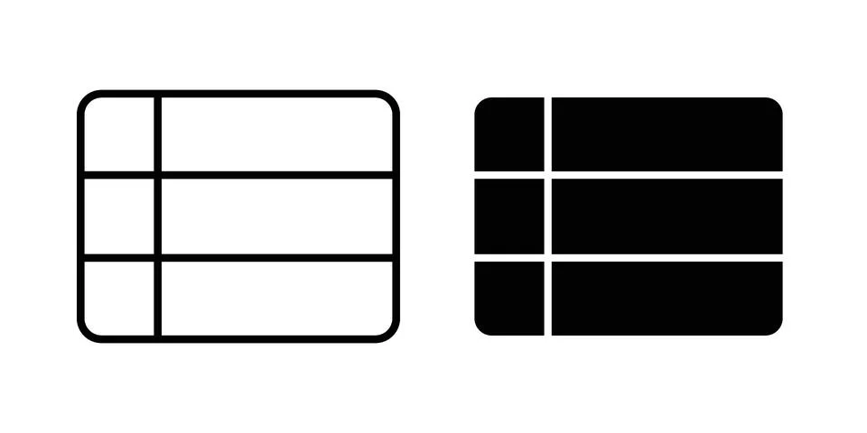 Table layout icon. Outline, flat icons Illustrazione stock