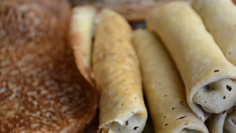 On the table a lot of pancakes Stock Footage 101666032