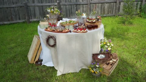 A table with lots of treats Stock Footage 163567630