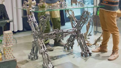 Table made of old metal instruments Stock Footage 82904839