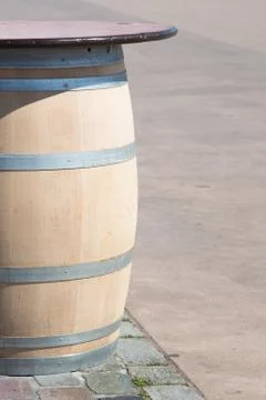 Table made with a wine barrel Stock Photos