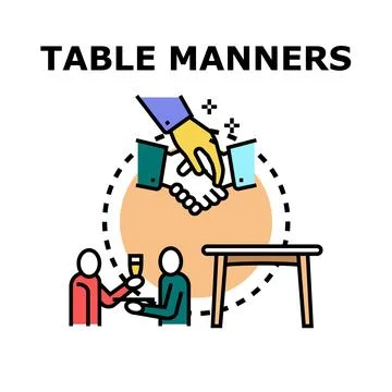 Table manners concept with formal greeting and social dining etiquette Stock Illustration