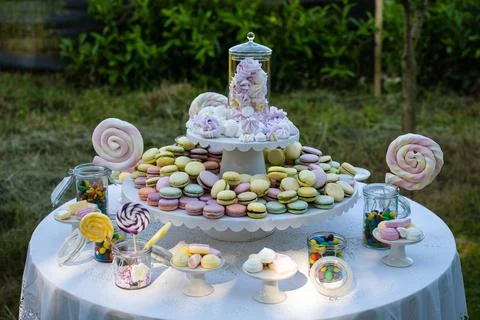 Table with many sweets on it Stock Photos