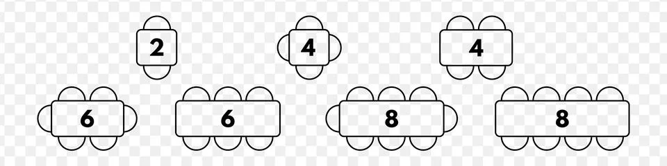 Table maps for restaurant seating capacity. Different chair and table sizes.. Stock Illustration