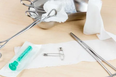 A table with medical instruments Stock Photos