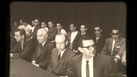 Table of Men Sitting Under Communist Sign, Communism Cold War Stock Footage 130383634