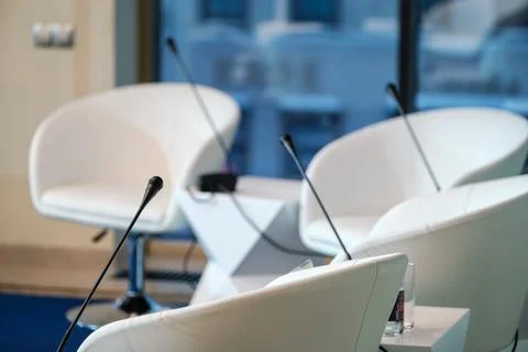 Table microphone at conference hall Stock Photos
