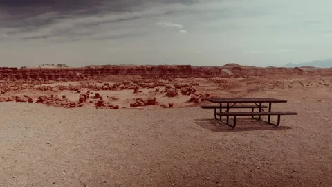 A table in the middle of a desert Stock Footage 255717420