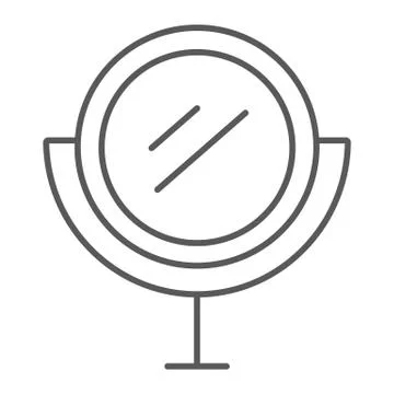 Table mirror thin line icon, glass and reflection, round mirror sign, vector Stock Illustration