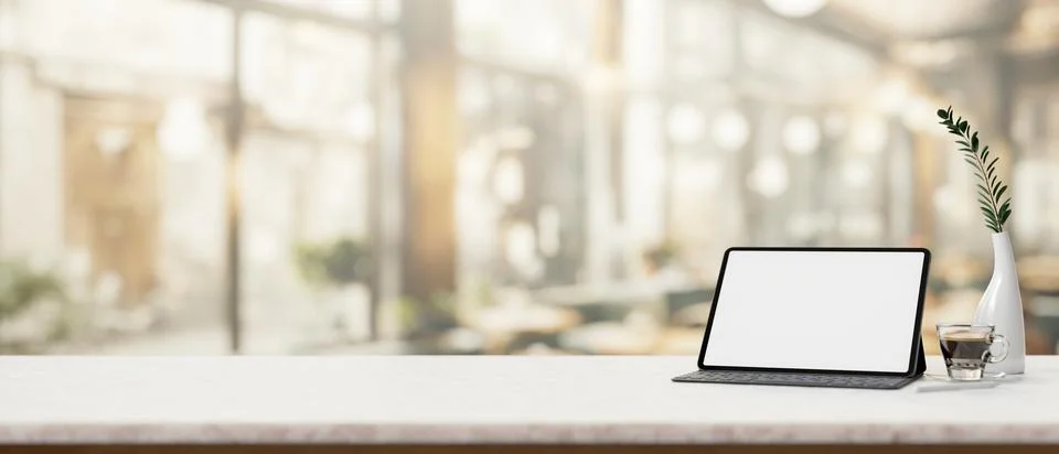 A table mockup design for product presentation featuring a digital tablet i.. Stock Illustration