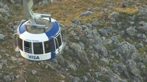 Table Mountain Aerial CableWay down 02 Stock Footage 493566