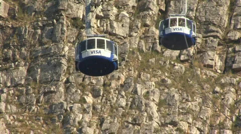 Table Mountain Aerial CableWay passing 01 Stock Footage 493506
