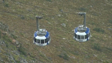 Table Mountain Aerial CableWay passing 02 Stock Footage 493563