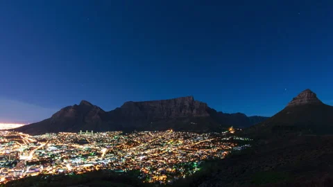 Table Mountain and Cape Town Night Time-lapse Stock Footage 281066173