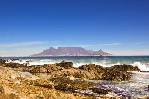 Table mountain beach , view from Blouberg cape town Stock Photos