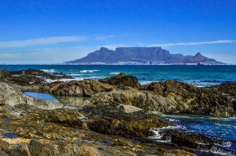 Table mountain beach , view from Blouberg cape town Stock Photos