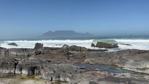 Table Mountain from Blouberg beach in Cape Town Stock Footage 255705042