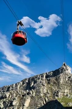 Table mountain cable car with a view towards the top cable way station Stock Photos