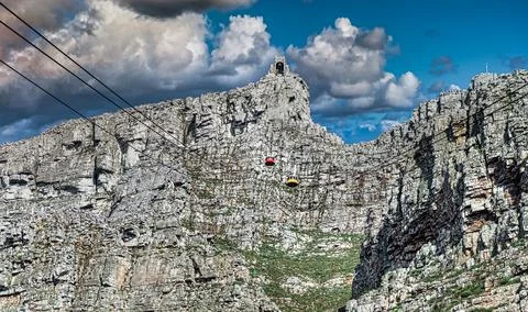 Table mountain cable car with a wide view towards the top cable way station Stock Photos